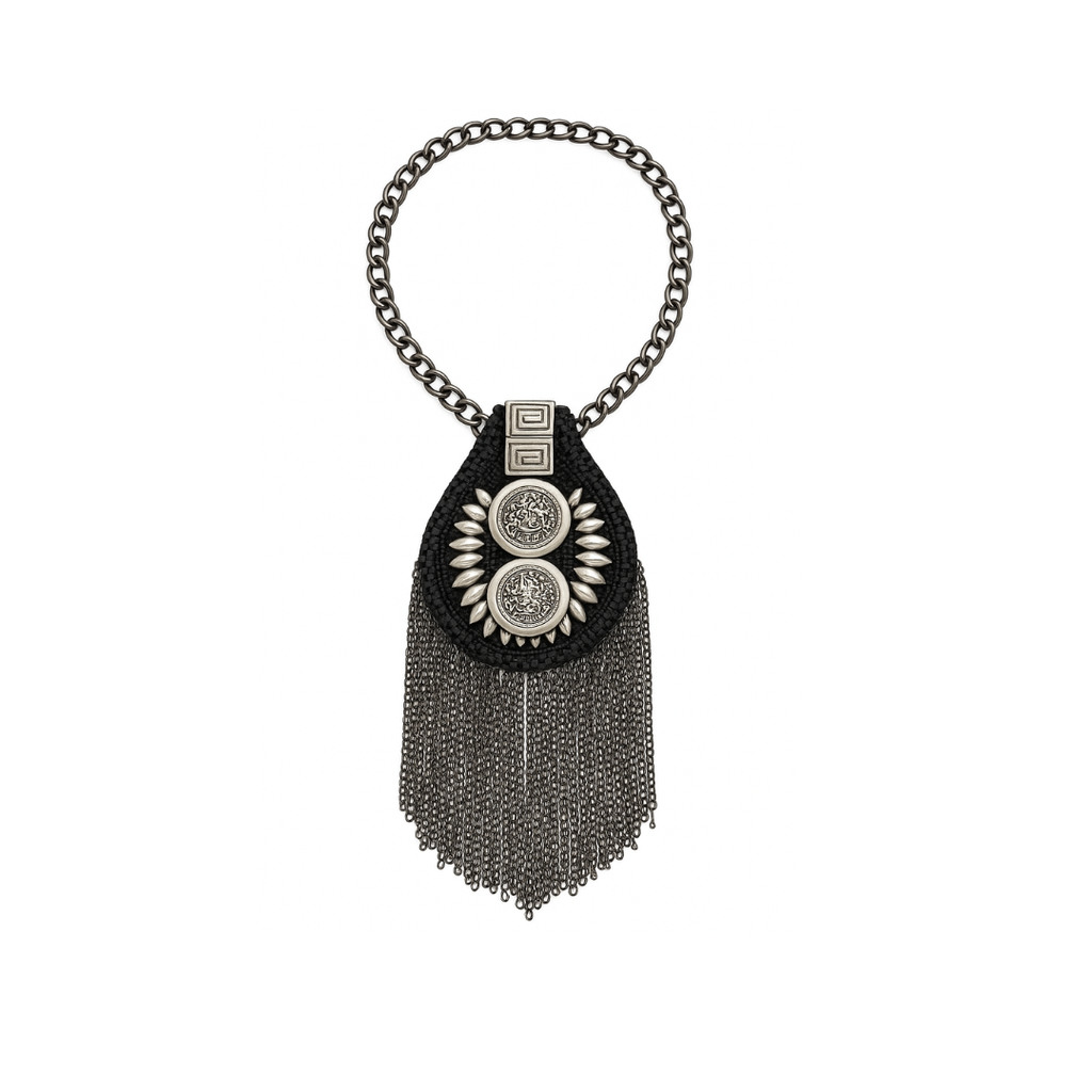 Collana donna modulabile colore canna di fucile con frange e pendente oversize – Claudia De Rosa Jewelry