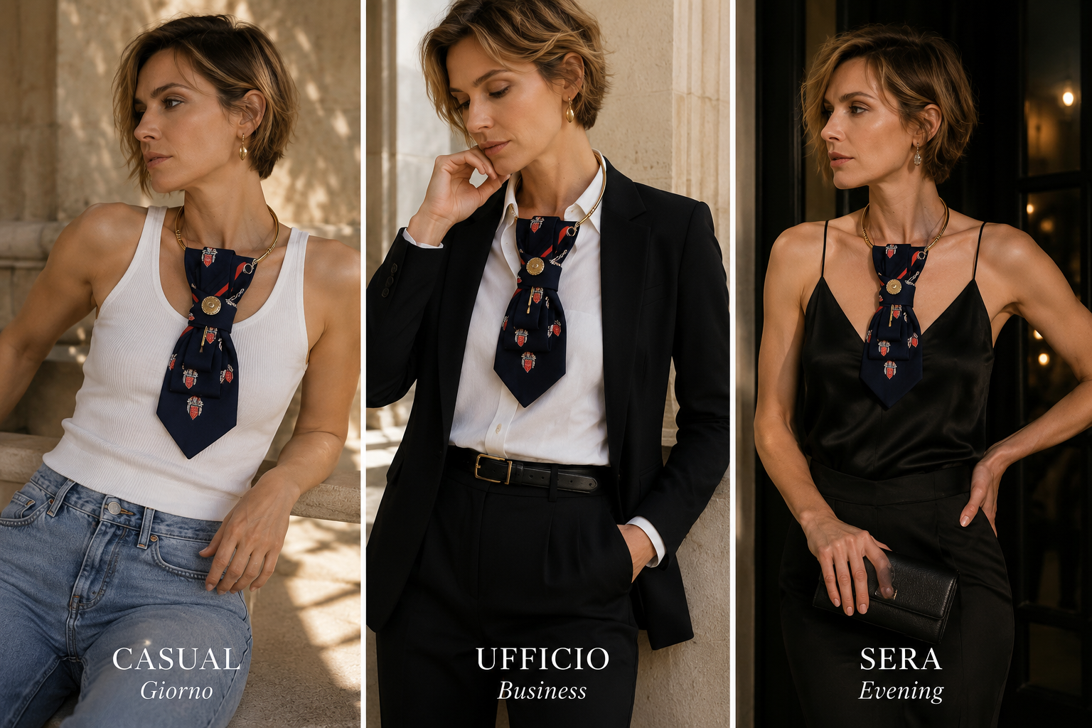 come indossare la cravatta gioiello Blu Araldico in base all'occasione: casual, ufficio, sera