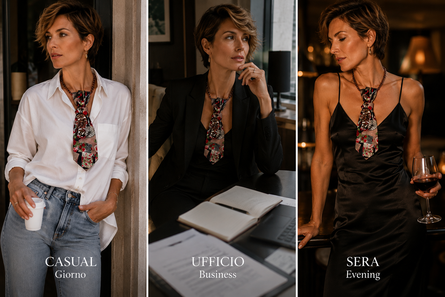 come indossare la cravatta gioiello Rose Gold in base all'occasione: casual, ufficio, sera