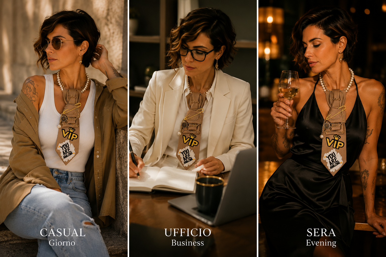 come indossare la cravatta gioiello "You are Amazing" in base all'occasione: casual, ufficio, sera