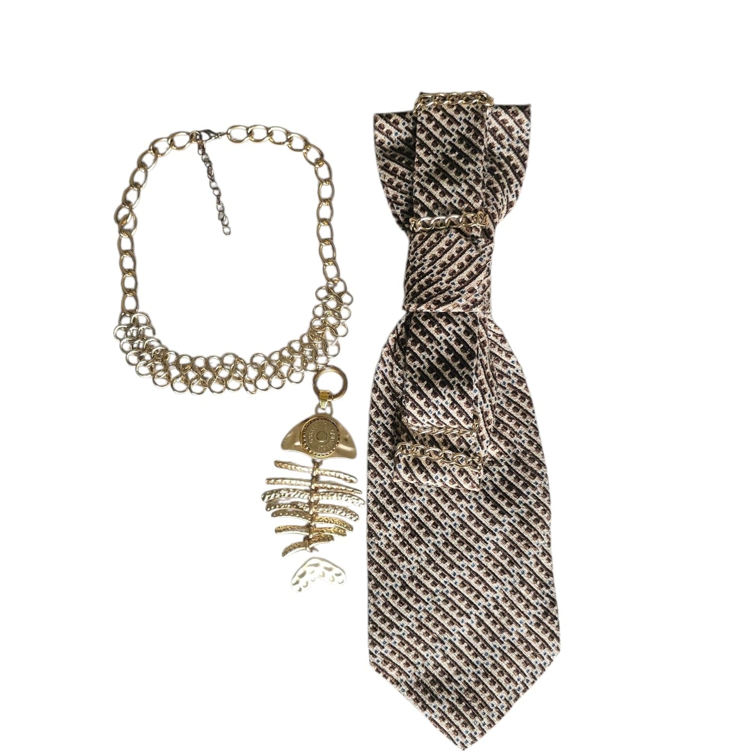 Cravatta Gioiello Fish Gold 3 pezzi in 1: 1 collana, 1 cravatta e 1 charm pendente