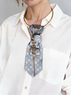 N.6Cravatta Gioiello Blue and gold cross