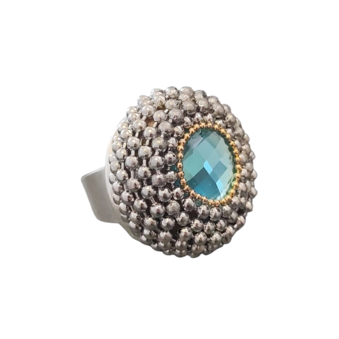 Anello moda donna con cristallo Swarovski verde menta e struttura in acciaio inox, design unico e sostenibile