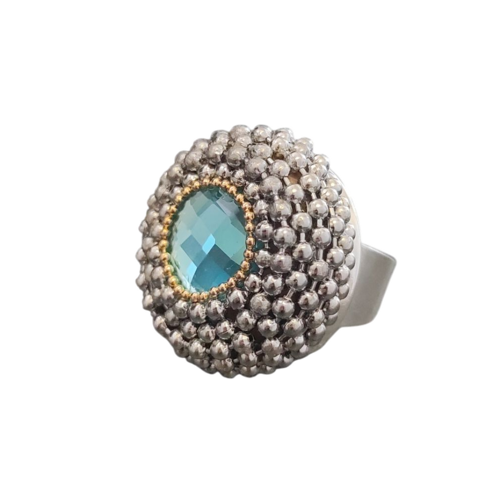 Anello Rockabilly Menta con cristallo Swarovski verde menta e catena in acciaio inox – Claudia De Rosa Jewelry