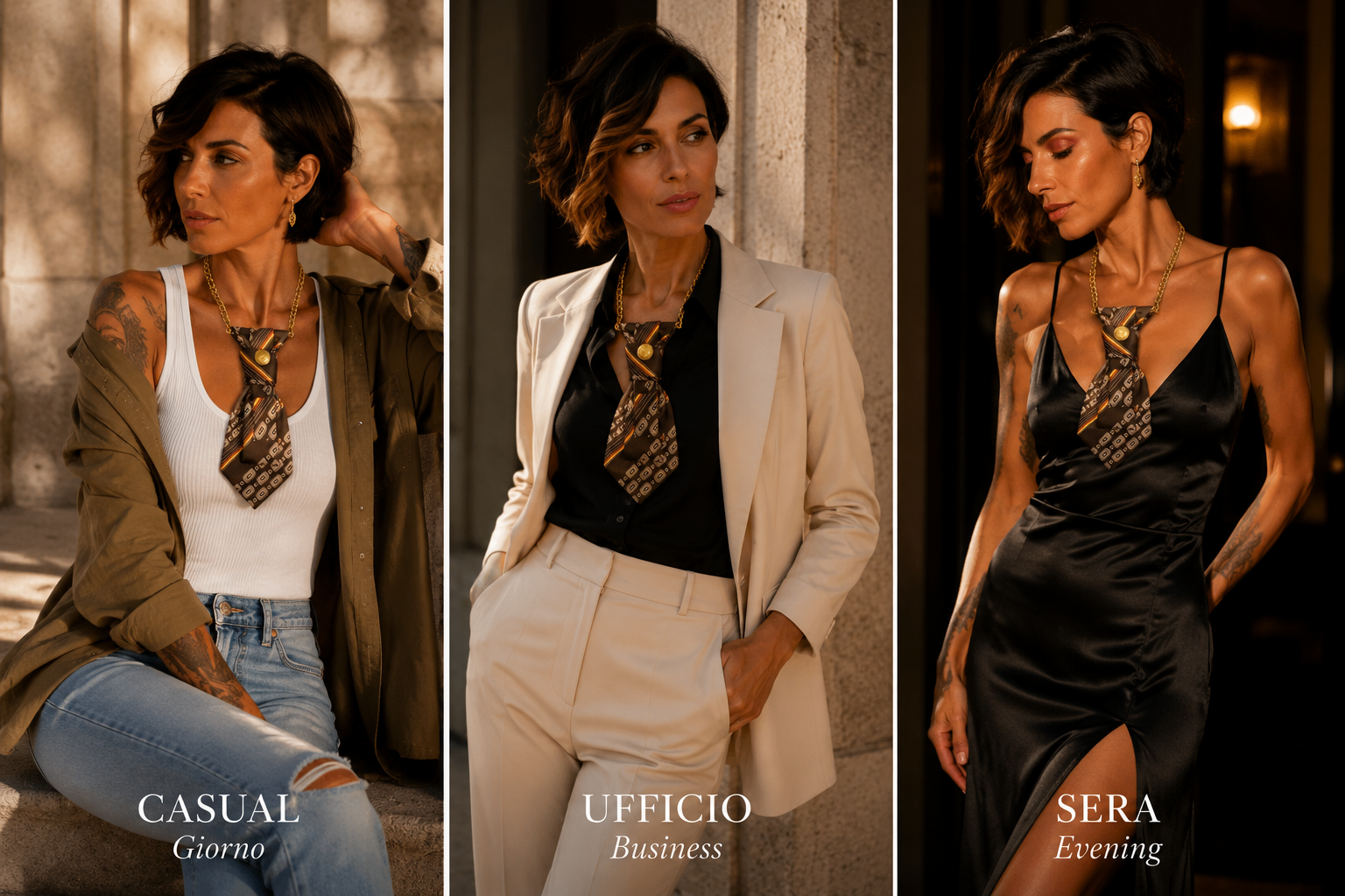 come indossare la cravatta gioiello Vintage brown in base all'occasione: casul, ufficio, sera
