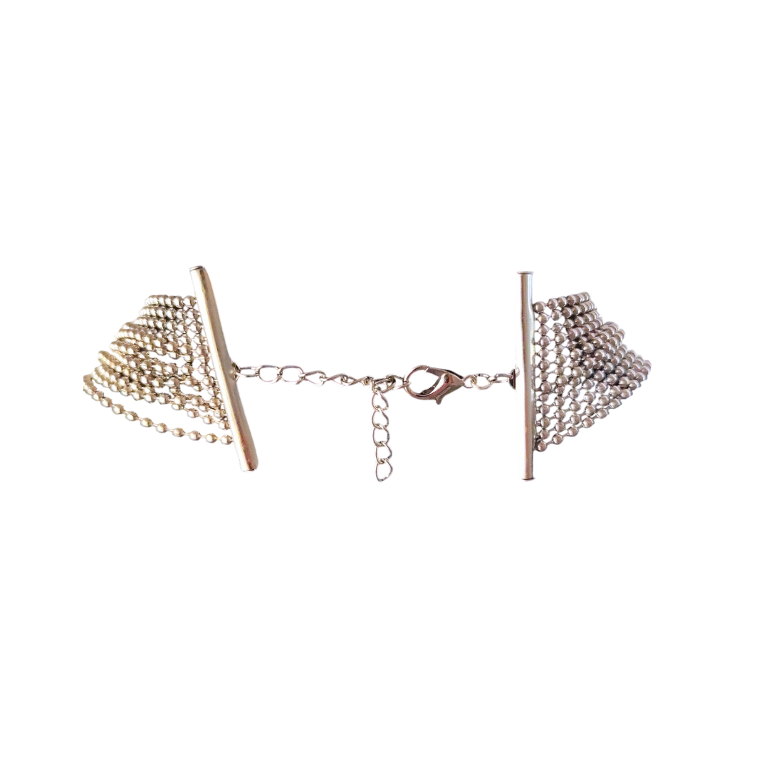 Chiusura con moschettone della Collana multifilo silver in catena a sfera rodio 