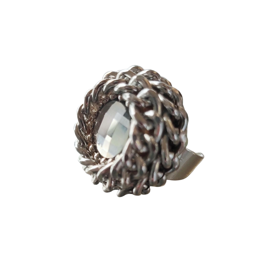 Anello Rockabilly regolabile con cristallo Swarovski colore fume' 