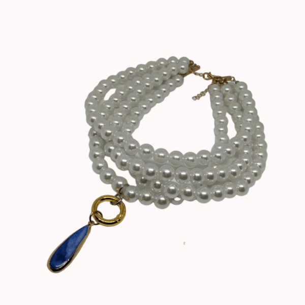 Chocker Multifilo Perle con Charm Lacrima Blue Marine